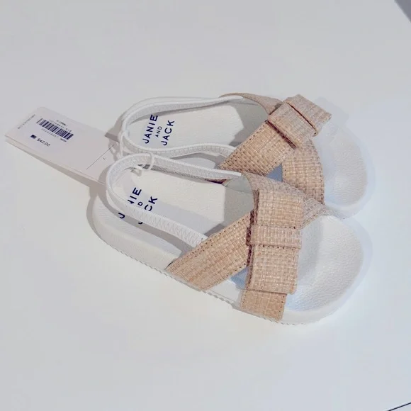 Janie and Jack Kids Sandals - Tan and White Woven Pool Slide - Picture 2 of 3